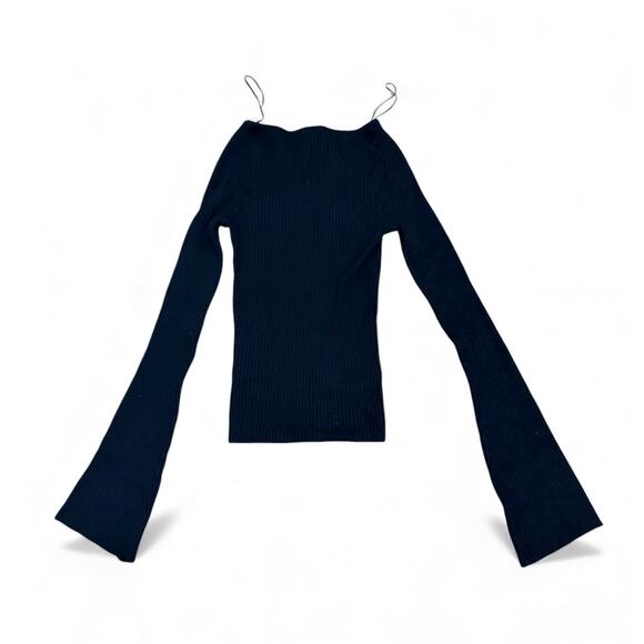 H&M Size Medium Black Rib Knit Sweater flare long sleeves sweetheart neck NWT - Picture 10 of 10